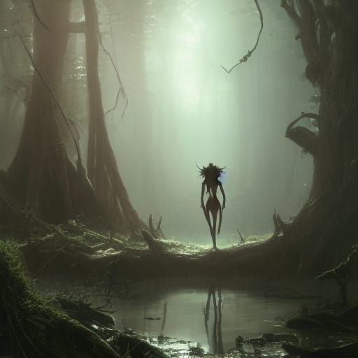 Creepy Dryad in Dark Fantasy Style