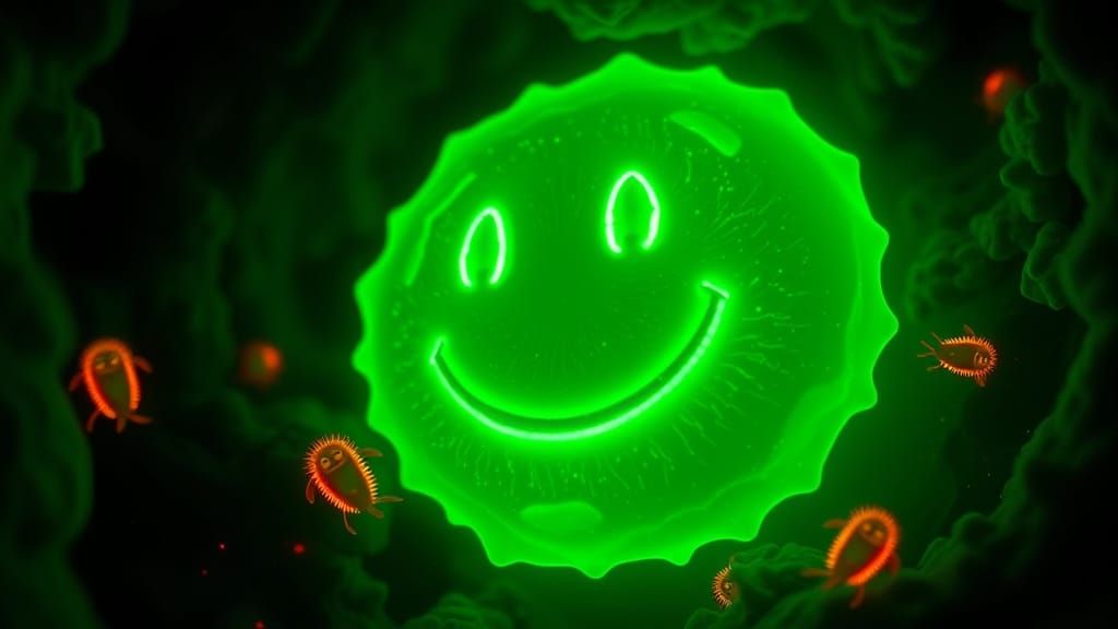 Bioluminescent Amoeba Smiley Face with Tardigrades