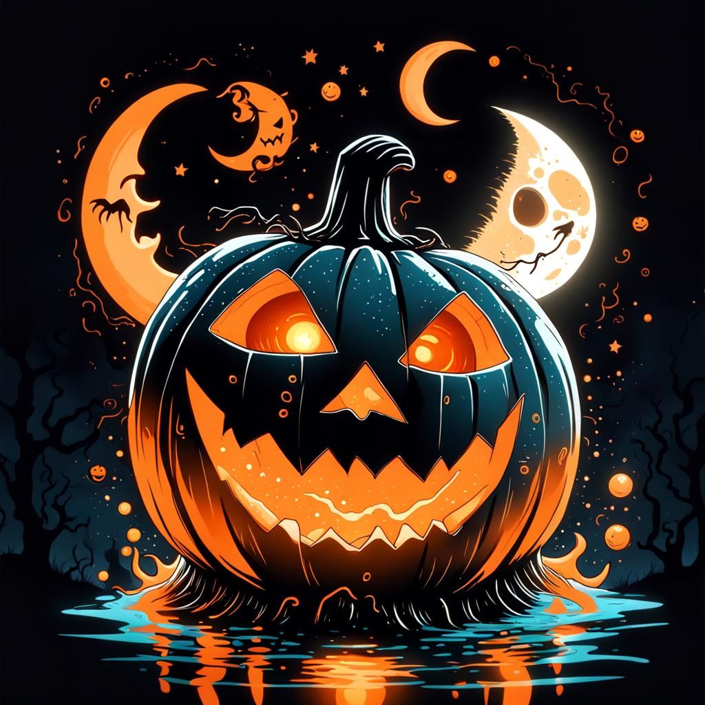 Translucent Ghost Jack O'Lantern in Glitterpunk Style