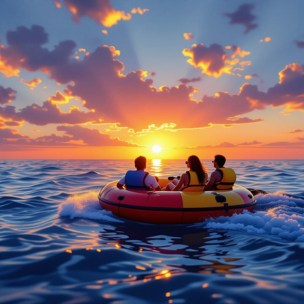 Sea Tubing at Sunset in Realistic Style