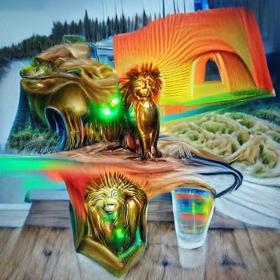 Lion of Judah Surreal Collage in Biopunk Renaissance Style