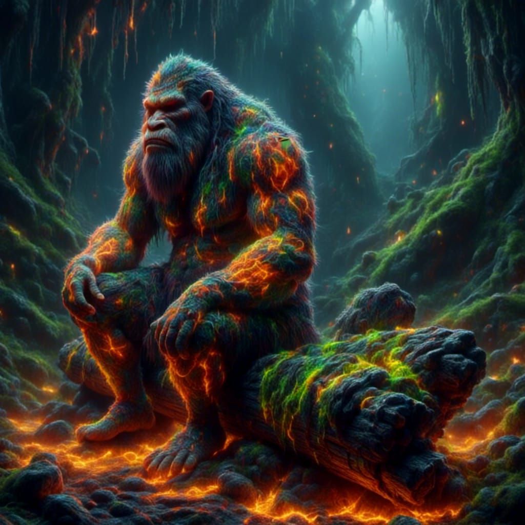 Neanderthal on Wheeled Log, Dark and Ominous