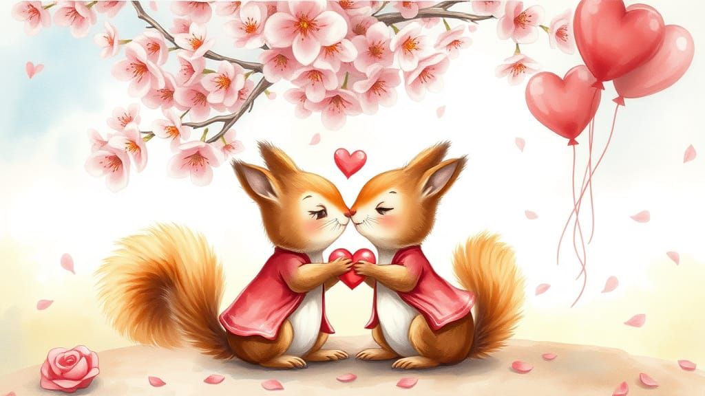 Two Squirrels Share a Tender Valentine's Day Kiss