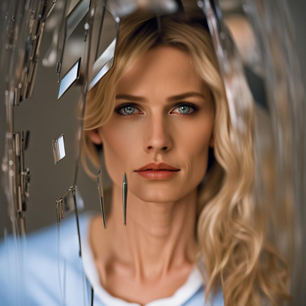 Blonde Woman Emerging from Mirror: Professional Portrait
