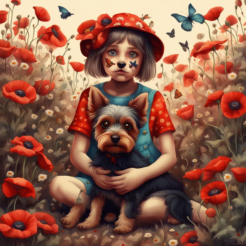 scary cute girl with her scary cute dog.  The girl and the y...