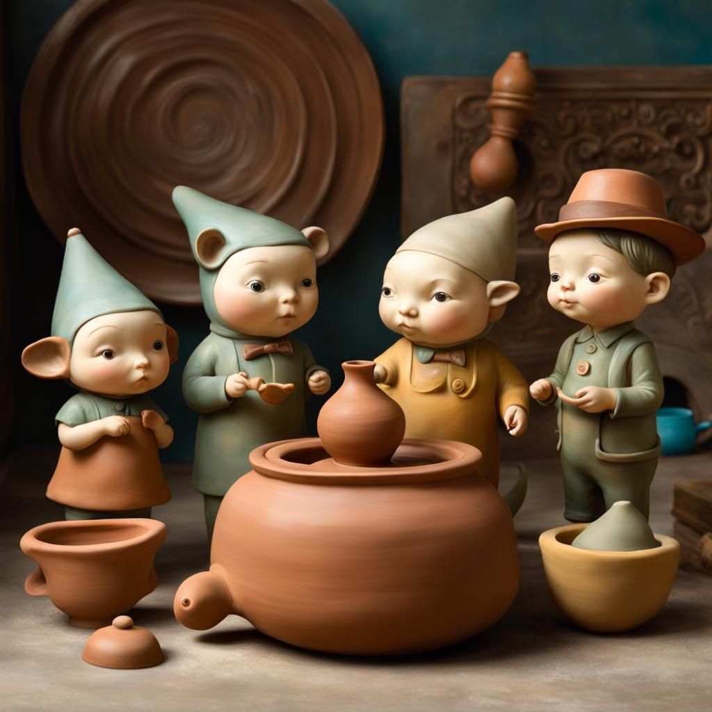 Whimsical Clay Pottery in Surrealist Style