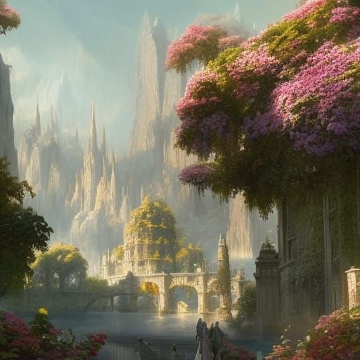 High Fantasy Elven City in Summer Sunlight