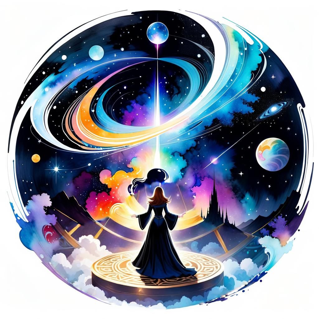 Celestial Starlight Galaxy Journey in Watercolor Ink