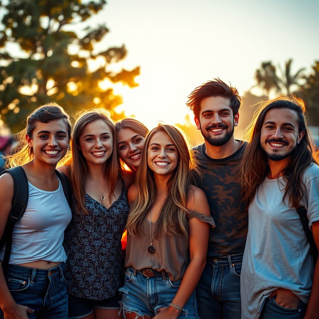 Friends Smiling in Sunlight, Painterly Style
