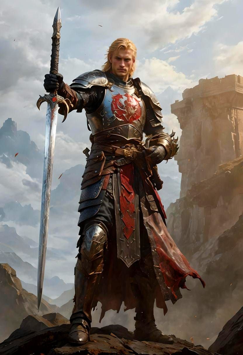 Blond Warrior with Dragon-helm and Black Sword