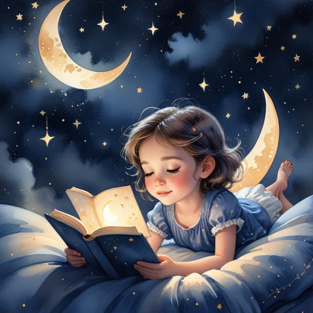 Child Listening to Story Under Starry Sky