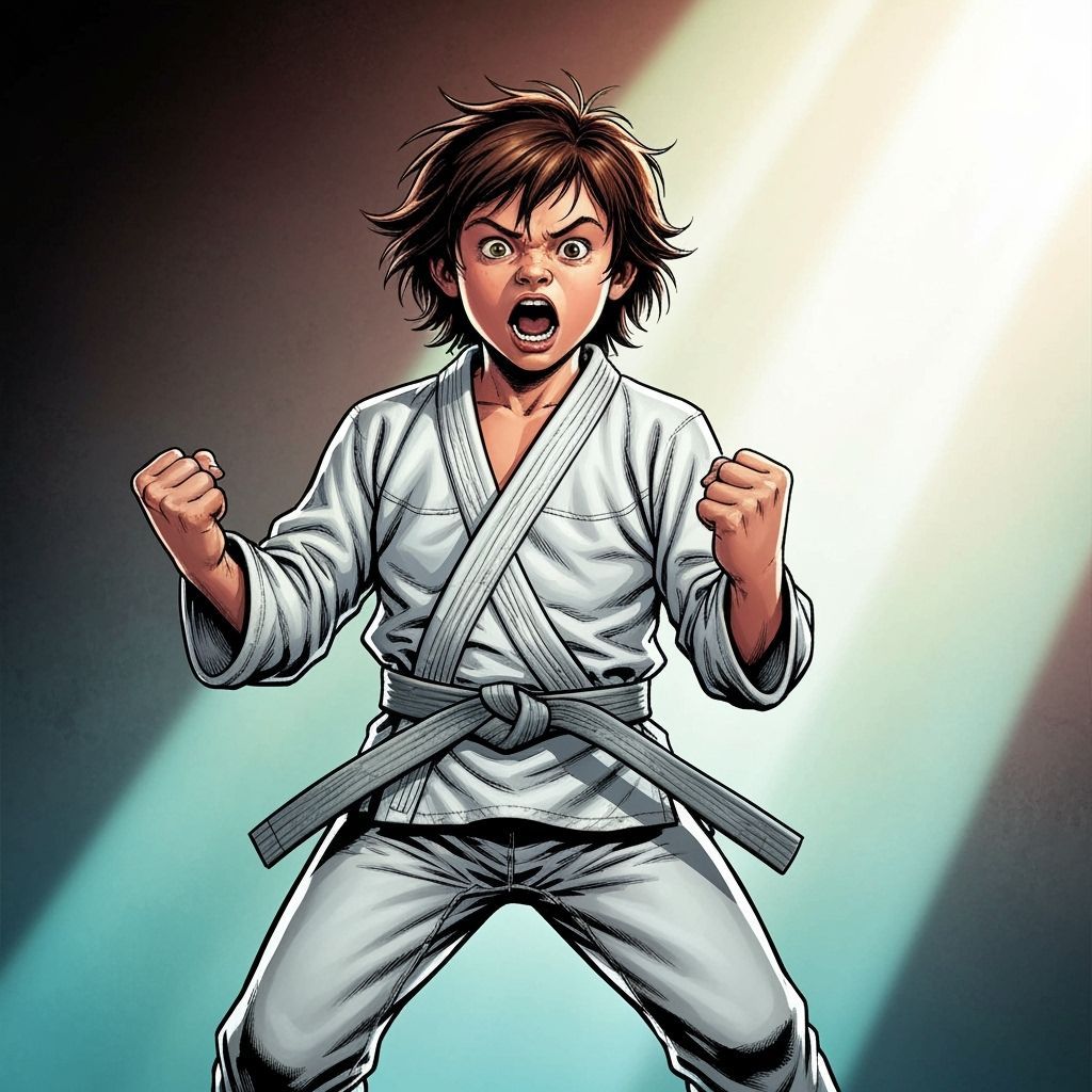 Mowgli-like Boy Wins Jiu Jitsu Match in Comic Book Style