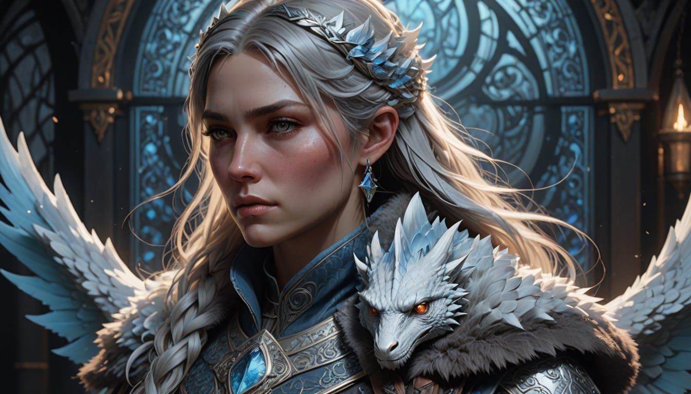 Viking Woman with Dragon, Hyperrealistic Digital Art
