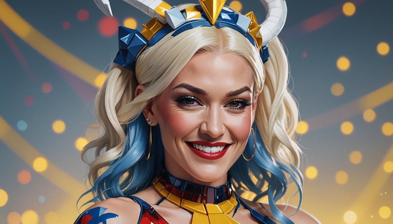 Pop Art Portrait: Woman with Horns in Game Colors