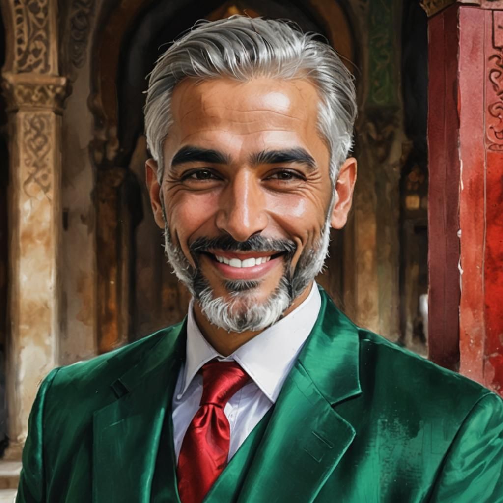 Smiling Arab Man in Mosque, Alcohol Ink Impressionism