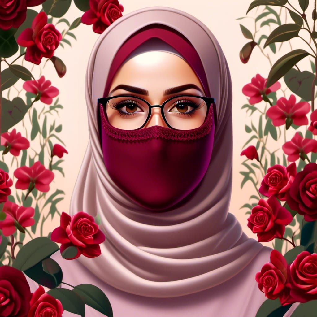 Beautiful Hijabi Portrait with Floral Background