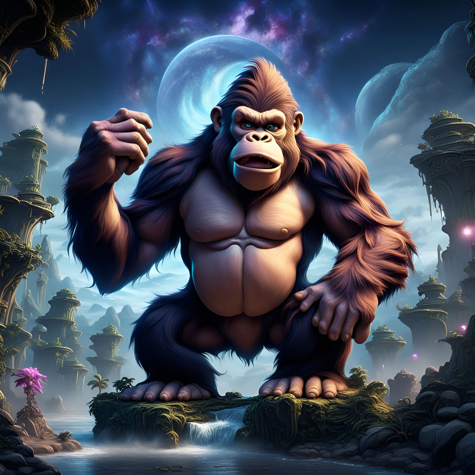 Confused Starlight Kong in Detailed Matte Painting