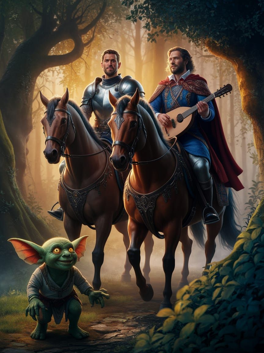 Enchanted Forest: Knight and Minstrel Guided by Goblin