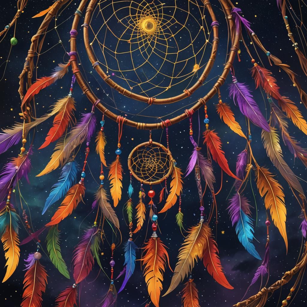 Glowing Dreamcatcher in Starry Sky: Fantasy Concept Art