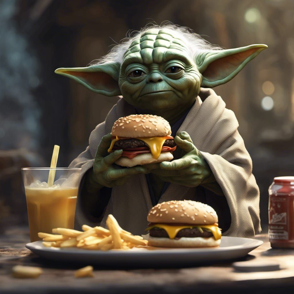 Yoda's Unexpected Lunch: A Digital Oil Portrait