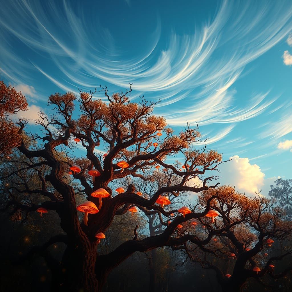 Surreal Fantasy Landscape with Ancient Forest and Ethereal C...