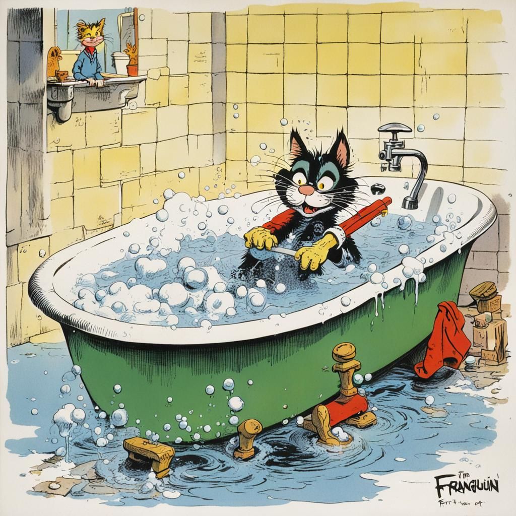 Fritz the cat in a bath Franquin
