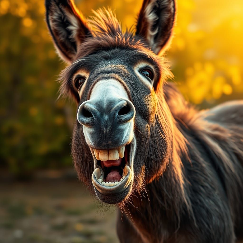 Laughing Poitou Donkey in Hyper-Realistic Wildlife Portrait