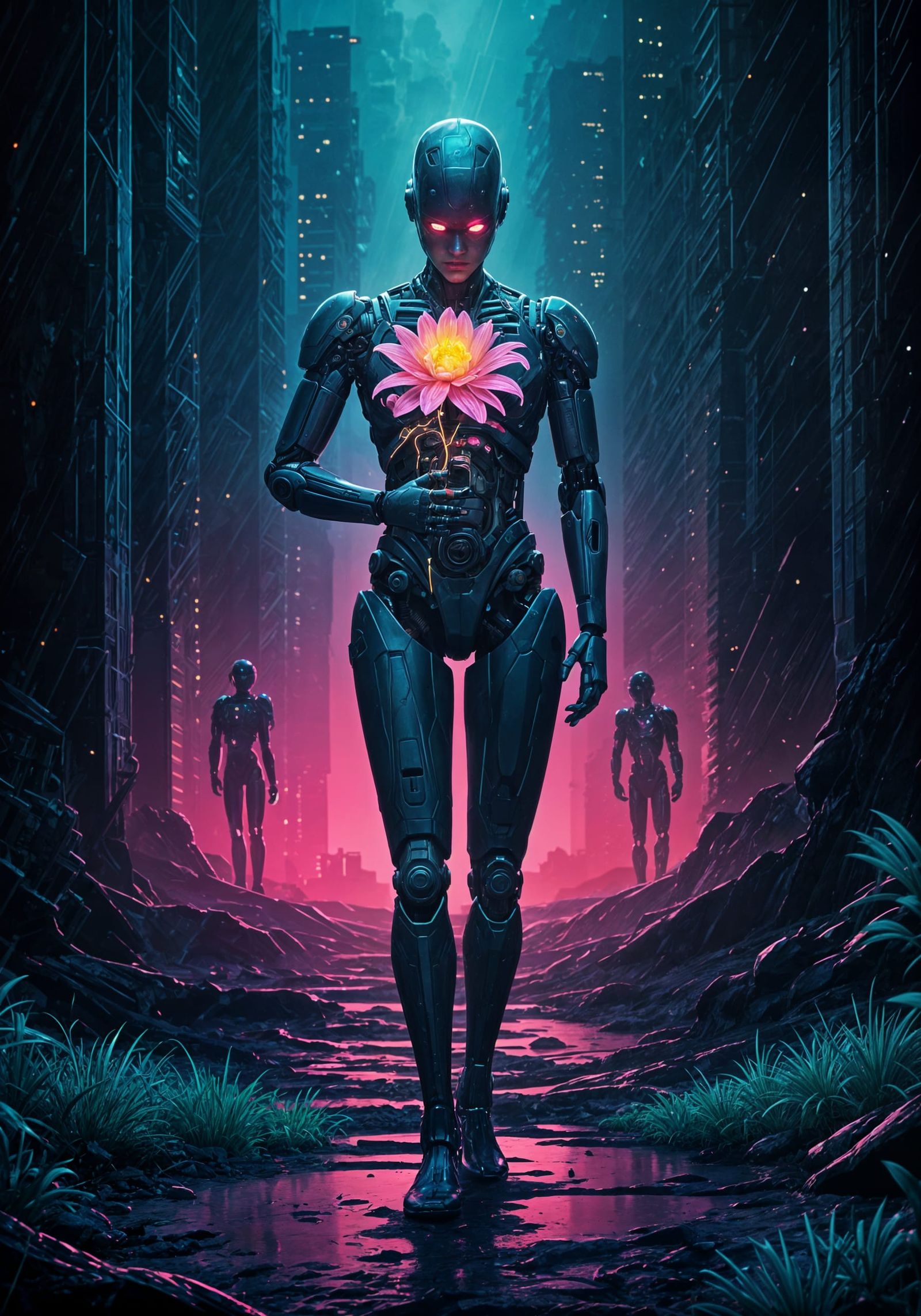 Cyberpunk Robot and Flower - (Alessia 77 - 20/3/2025)