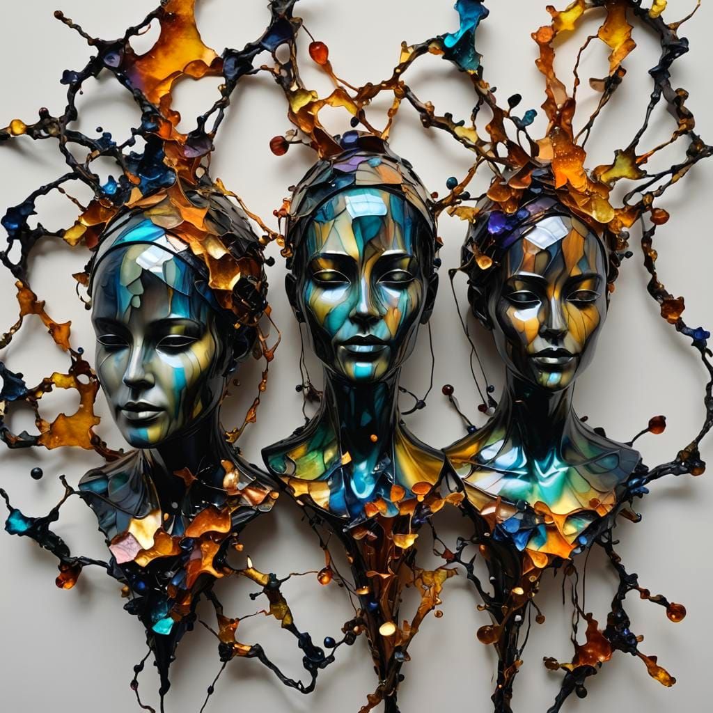 Dreamlike Sculpture of Unconnected People in Alcohol Ink