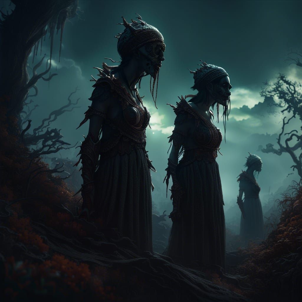 Creepy Shadow Figures Look Down, Dark Fantasy Art
