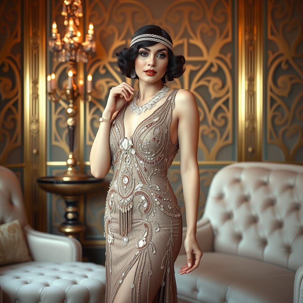 Elegant Woman in Art Deco Style Setting