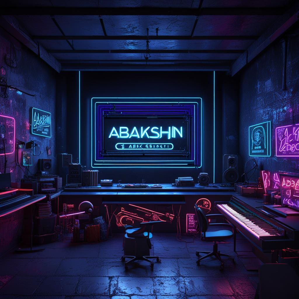 Neon Recording Studio with "ABAKSHIN" in 3D