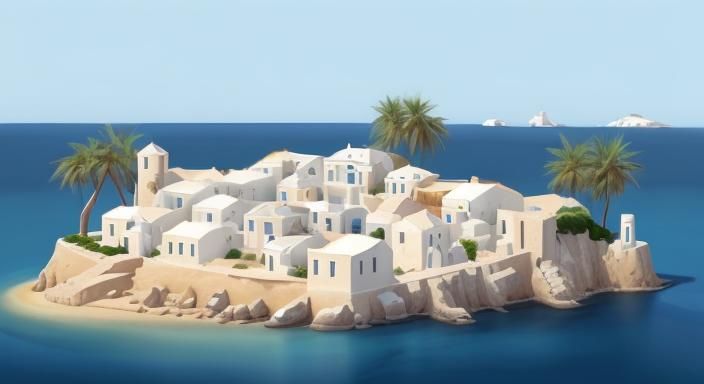 Picturesque White Village on Sandy Greek Island