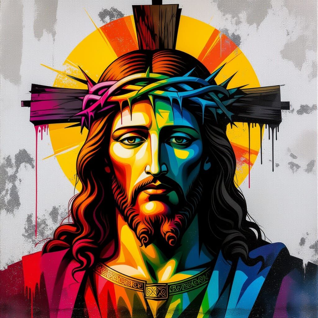 Christ in Colorful Graffiti Street Art Style