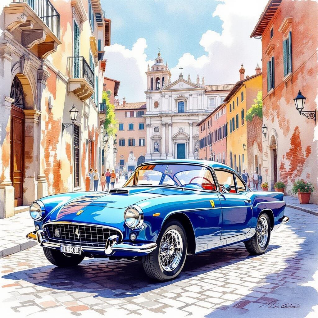 1955 Ferrari in Rome: Aquarel Style