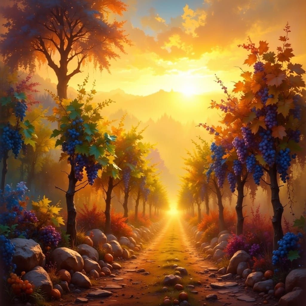 Vineyard Masterpiece in Vibrant Watercolor Style