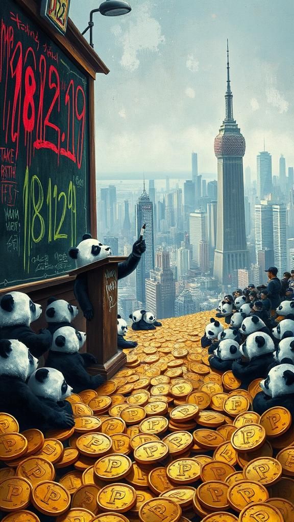 Panda Teacher in Metropolis Classroom, Street Art Style