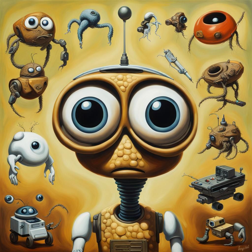 Hyperactive Mr. Beans Parasitizing WALL-E: Surreal Sci-Fi Ar...