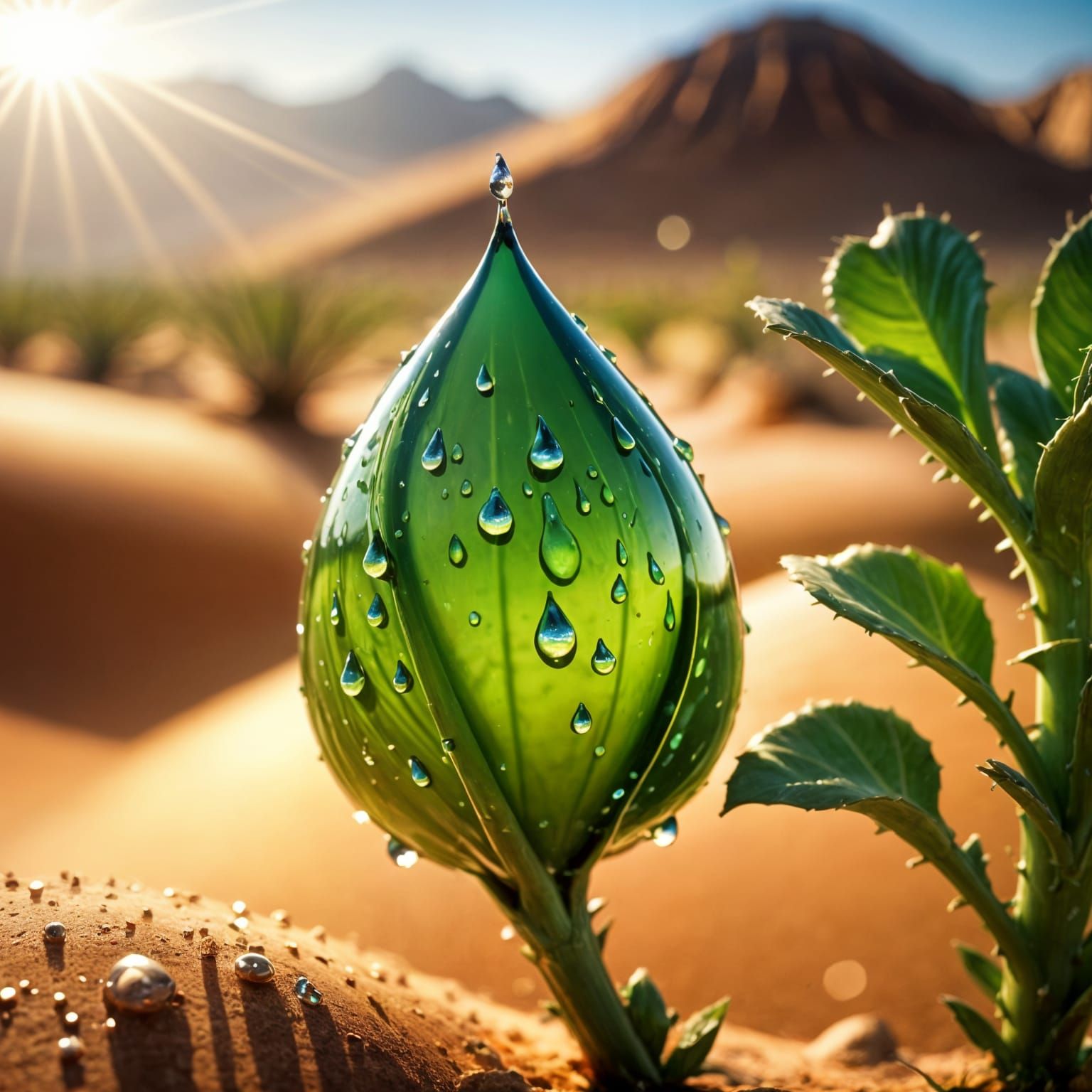 A Lush Oasis in the Desert: Hyperrealistic Water Drop