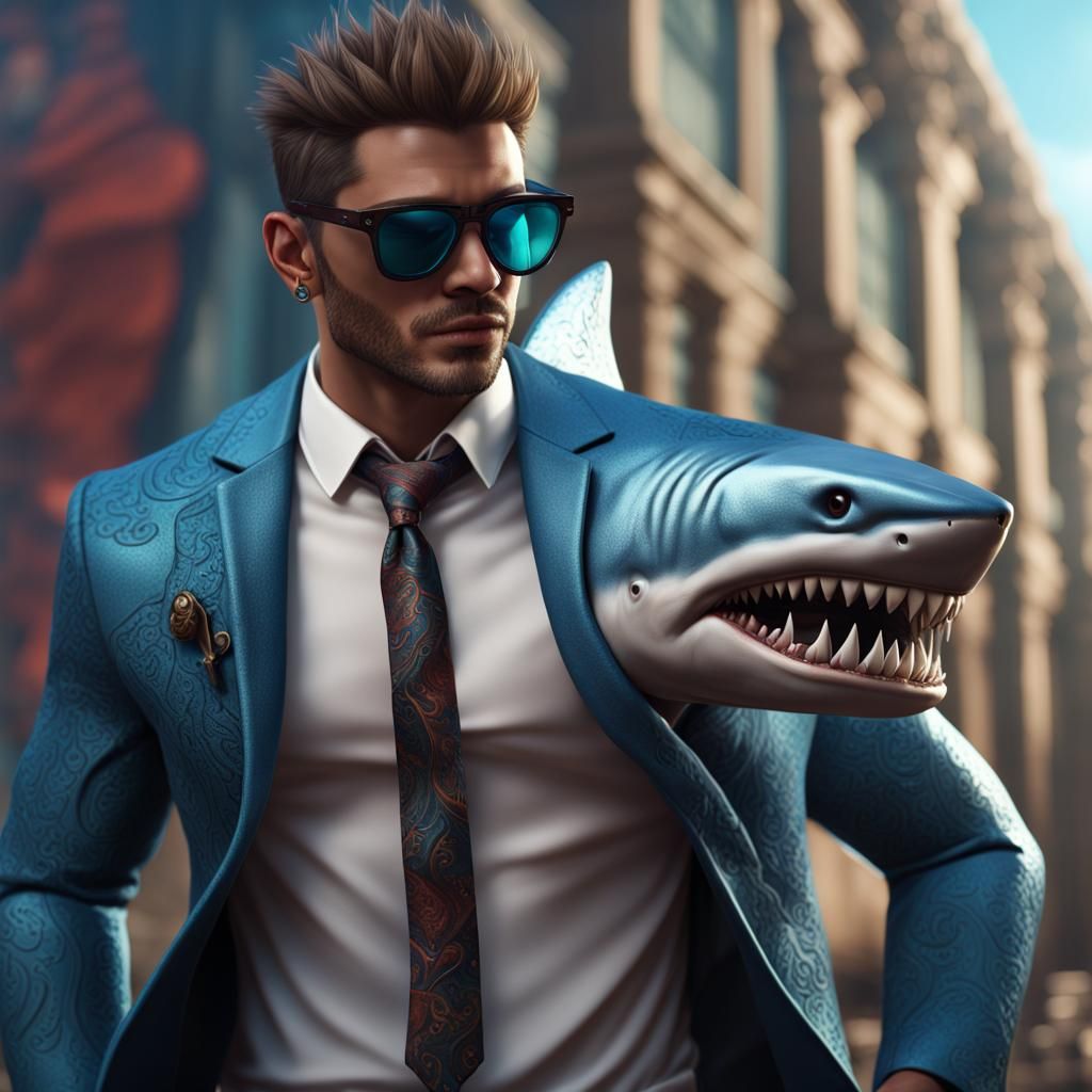 Intricate Shark Blazer Portrait in Detailed Digital Style