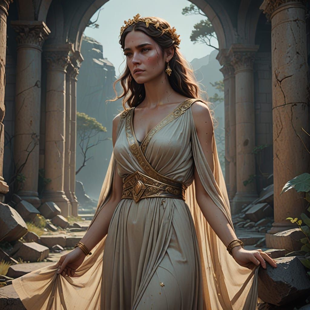 Ethereal Persephone in Grecian Attire, Queen of the Underwor...
