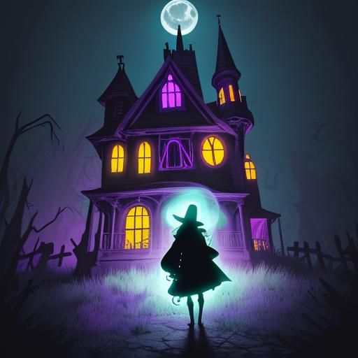 Playful Ghost Kid and Haunted House Cartoon Illustration