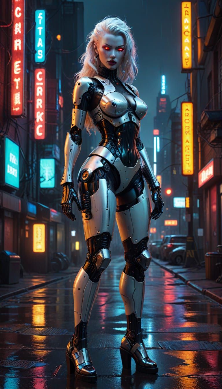 Cyberpunk Cyborg Pinup in Elvgren Style