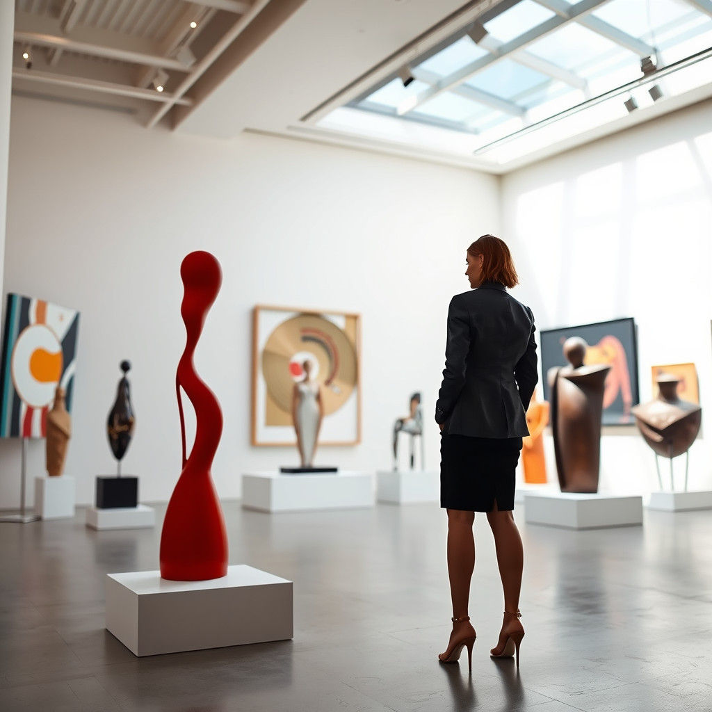 Elegant Woman at Vibrant Modern Art Exhibition
