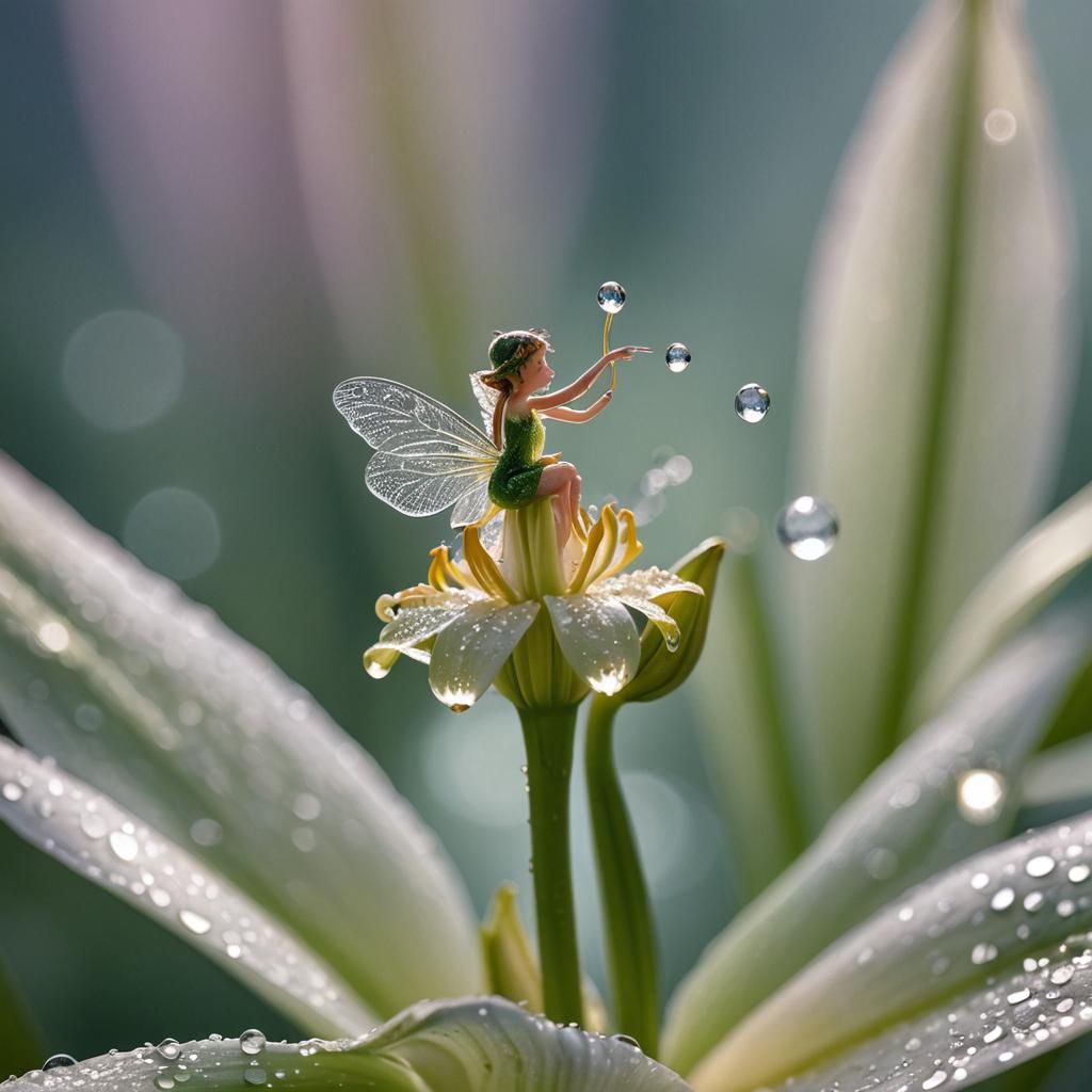 Lily Fairy in Morning Dew: Macro Photograph