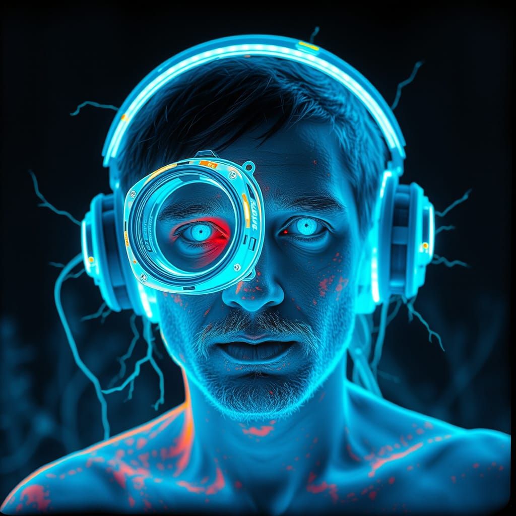 Dieselpunk Thermal Imaging Portrait in Neon Blues