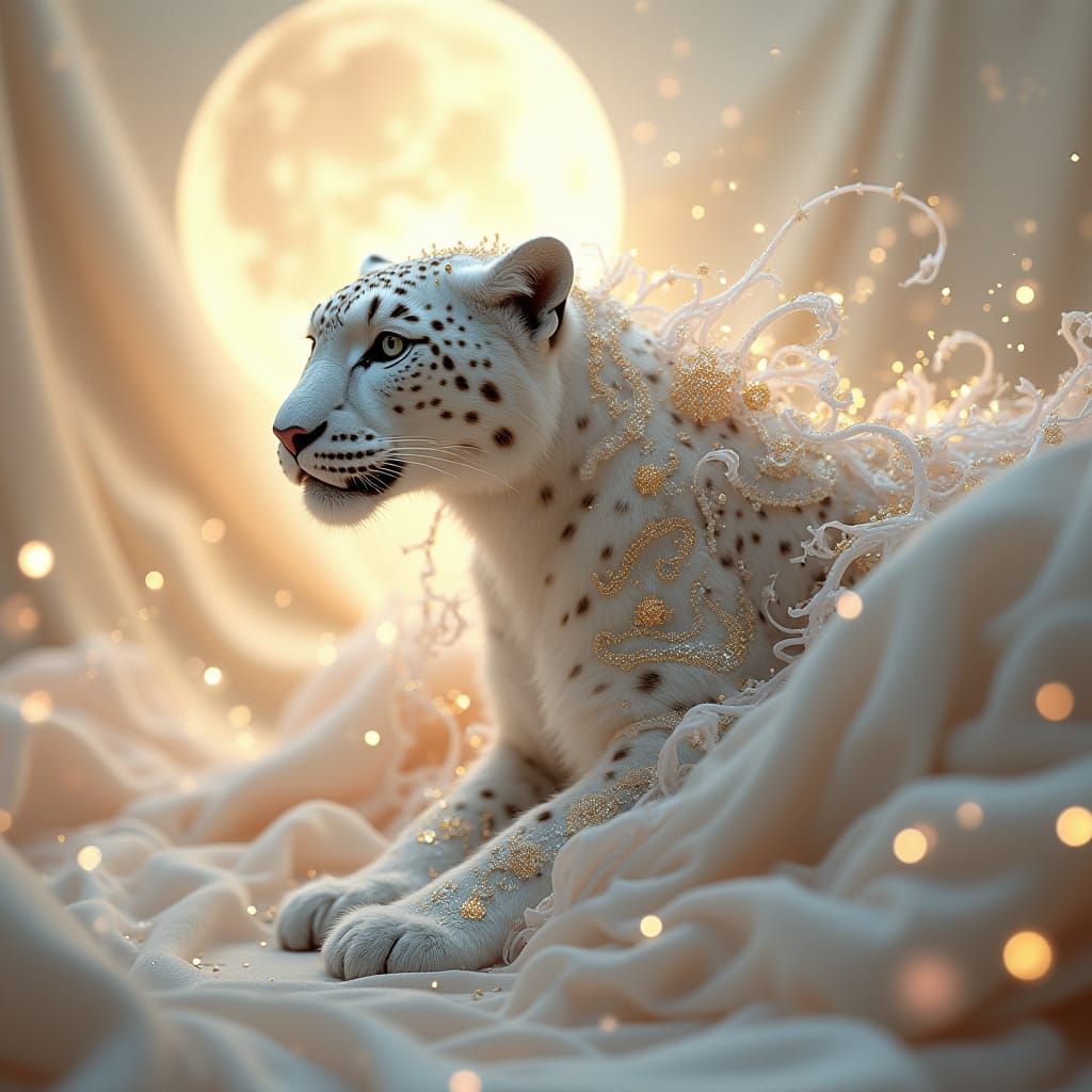 Ethereal Snow Leopard in Cosmic, 3D Game Cinematic Style