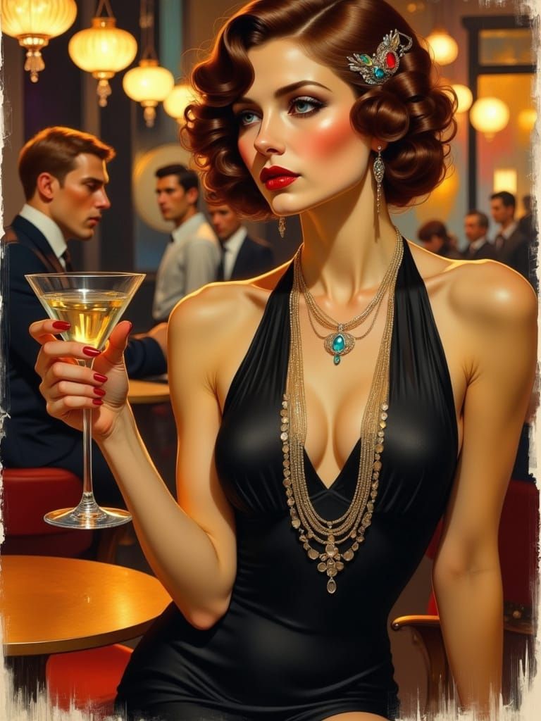 1920s Jazz Lounge Woman in Art Deco Style