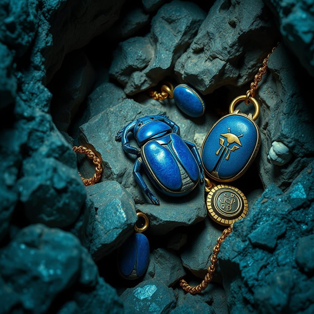 Ancient Egyptian Scarabs Trapped in Glistening Cave