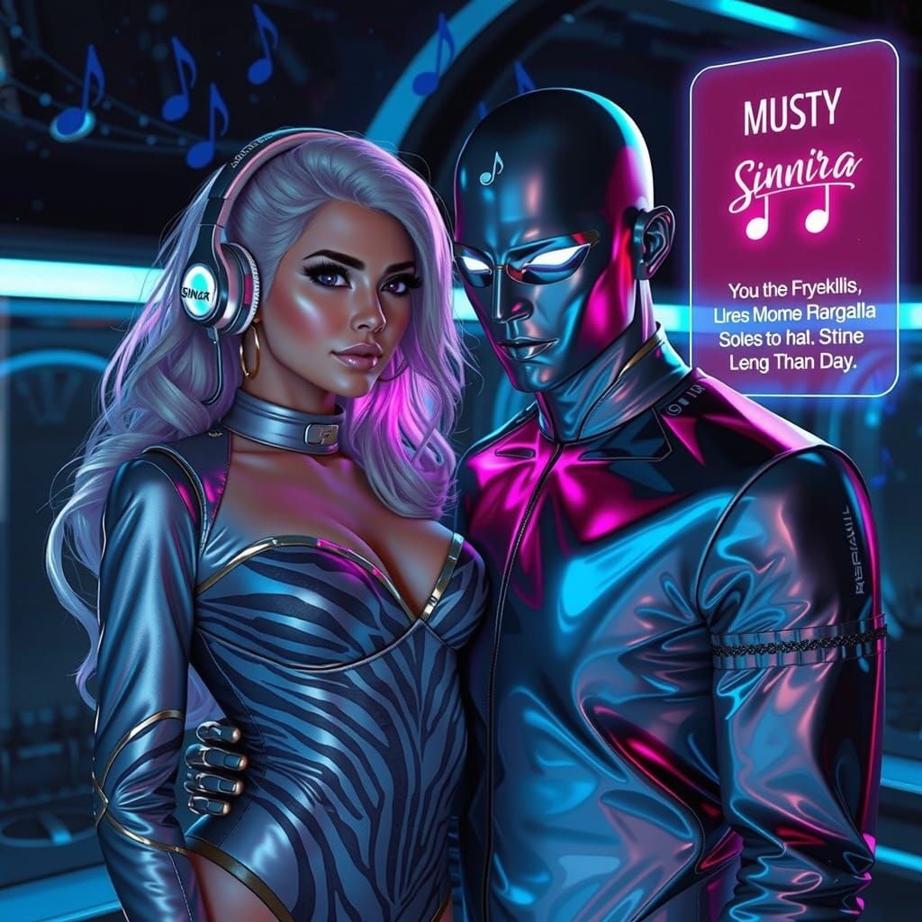 Futuristic Couple in Sci-Fi Environment, in Neo-Cubism Style